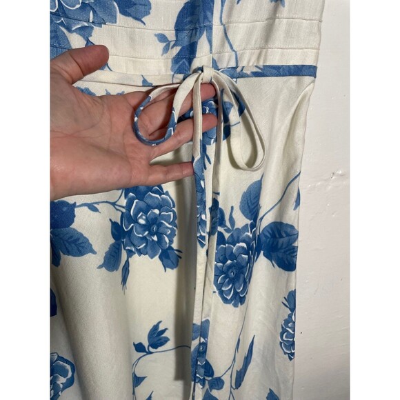 Vintage Blue & White Floral Fit Flare Dress Boat Neck Size 6 90s Y2K Preppy - Picture 5 of 15
